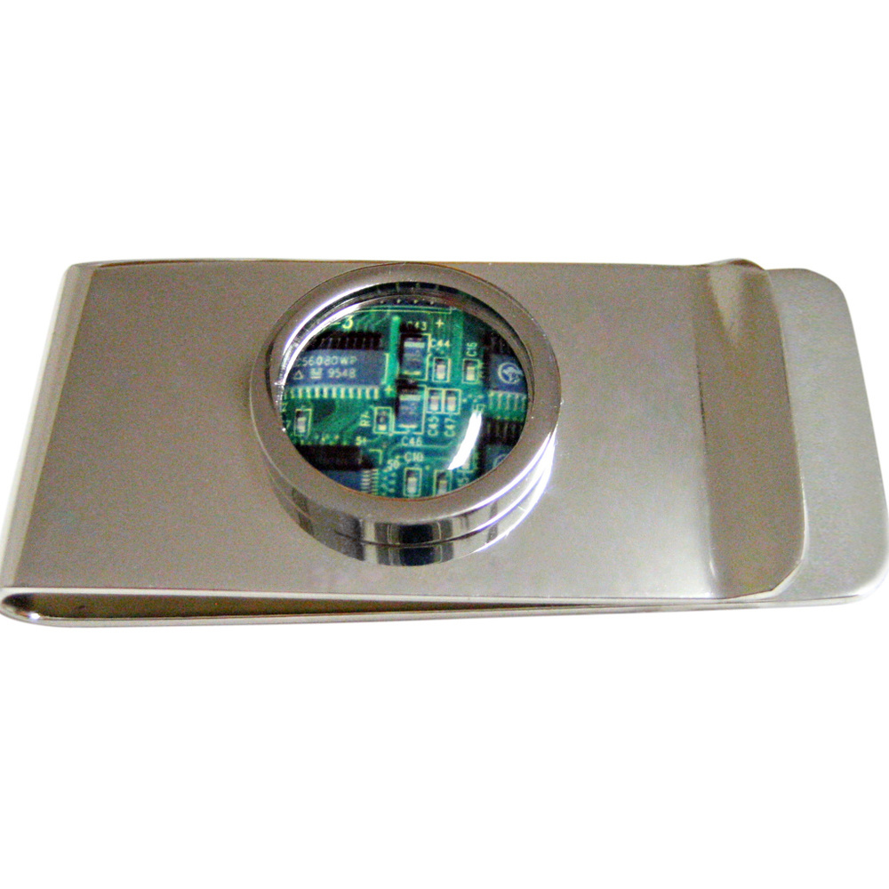 Circular Green Computer Circuit Money Clip